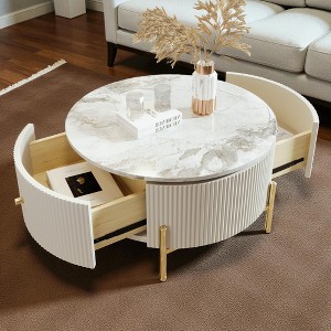 Mshliw Round Coffee Table with 2 Storage Drawers, MDF Top and Metal Legs Accent Center Table for Living Room, Dining Table, Sofa Table, 31.5"x17.1" - 1 of 4