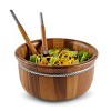 Nambe Braid Round Wooden Salad Bowl with Servers, 11 in D x 5.5 in H, Acacia Wood and Chrome Plating, Large Serving Bowl,Natural - 2 of 4