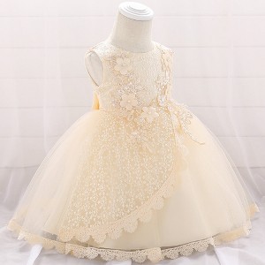 MyKids-Usa Baby Girl Floral Embroidered Pattern Full Moon Christening Sequins Tutu Dress - 1 of 4