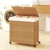 Tangkula Laundry Hamper w/Wheels & Lid 125L 3-Section Clothes Hamper w/2 Liner Bags Natural - 2 of 4
