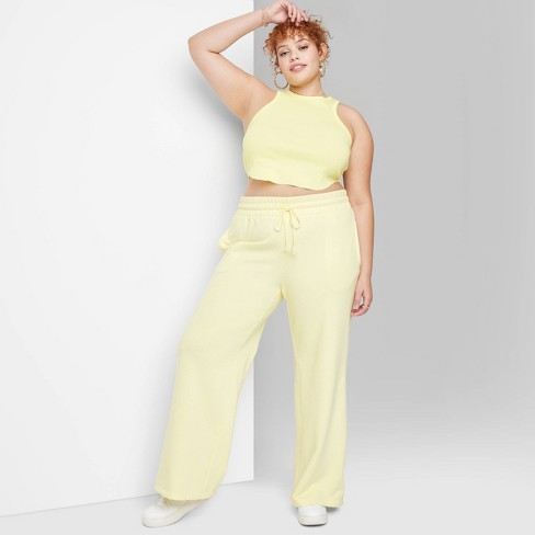 Women's High-Rise Wide Leg French Terry Sweatpants - Wild Fable™ Yellow XS