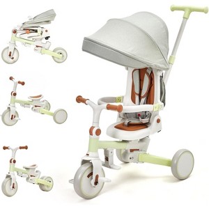 Acekool 7-in-1 Foldable Baby Tricycle, Toddler Trike with Parent Handle, 360° Rotating Seat, Canopy, Harness, Brakes, for Boys & Girls Pink - 1 of 4
