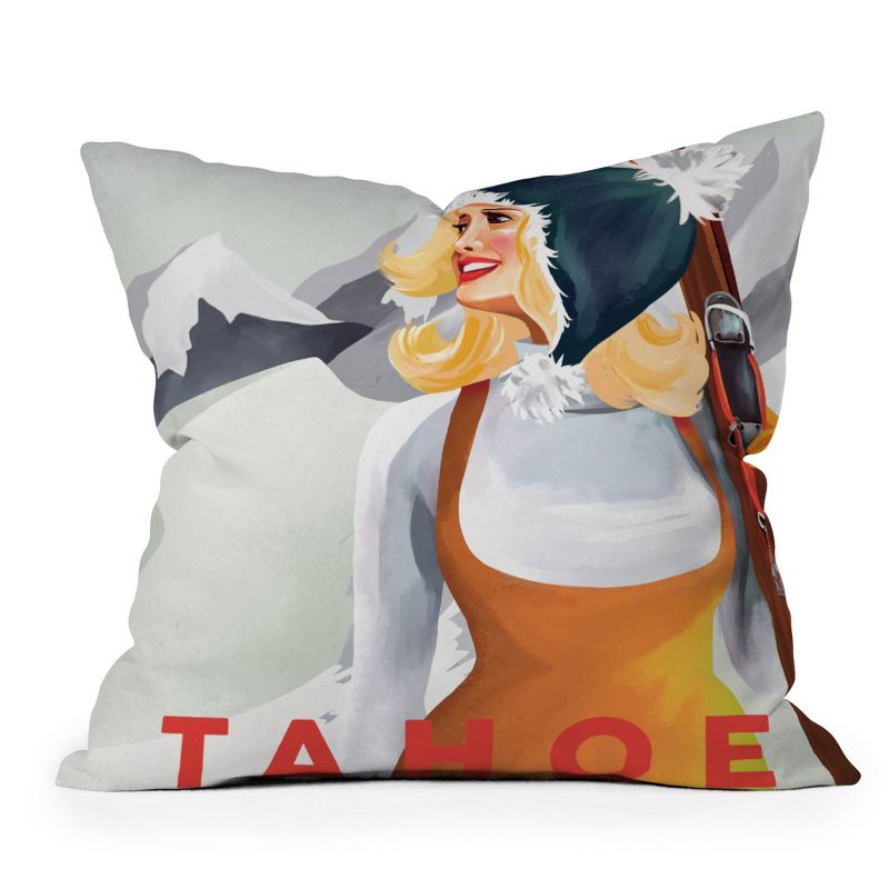 16&#34;x16&#34; The Whiskey Ginger Apres Tahoe Cute Retro Pinup Girl Square Throw Pillow Gray - Deny Designs, 1 of 6