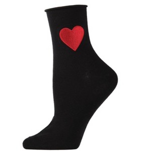 Memoi Women's Red Heart Roll Top Shortie Socks Black 9-11 - 1 of 4