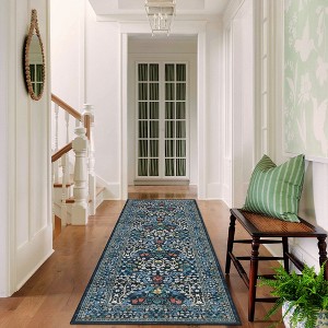2x6 FT Modern Washable Area Rug, Floral Throw Carpet with Non Slip Backing, Low Pile Stain Resistant Floor Cover for Living Room, Beige - 1 of 4
