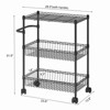3 Tier Rolling Utility Kitchen Cart On Wheels, 600Lbs Wire Basket Storage Cart, Adjustable Shelf Trolley with Handles, Black - 2 of 4