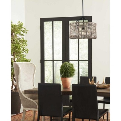 Matte Black and Rattan 3-Light Semi-Flush Mount Ceiling Light