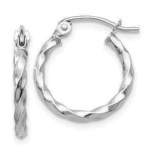 Black Bow Jewelry 2mm, Twisted 14k White Gold Round Hoop Earrings, 15mm (9/16 Inch) - 1 of 4