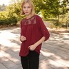 Anna-Kaci Women's 3/4 Sleeve Loose Fit Top with Sheer Floral Lace Yoke and Button Tab Sleeves - 3 of 4