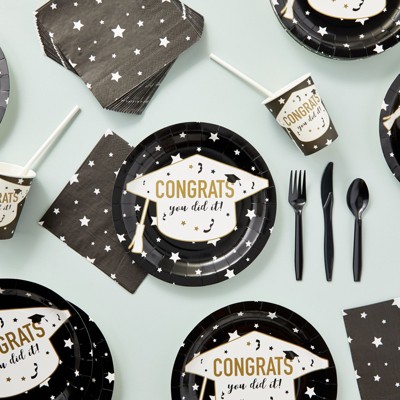 Black and White Graduation Party Supplies Set with Gold Accents
