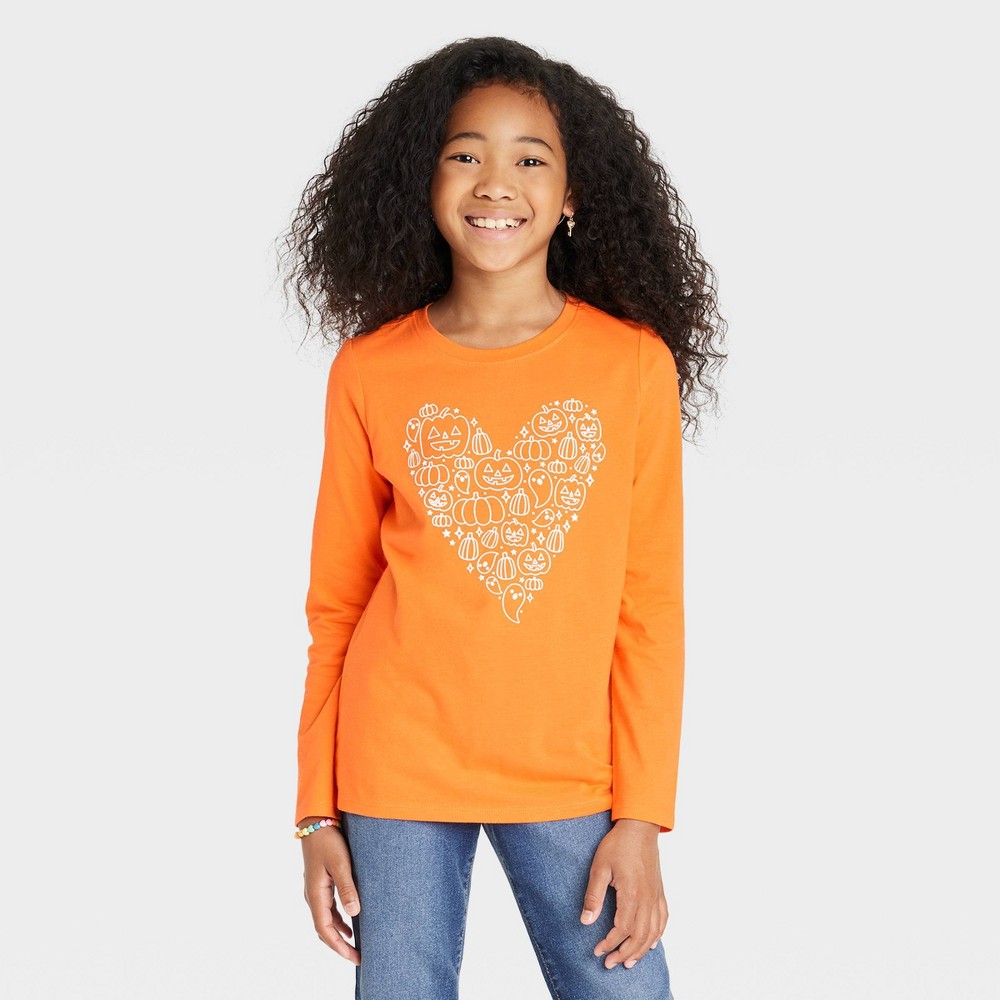 Girls' Halloween Long Sleeve Graphic T-Shirt - Cat & Jack Dark Orange L