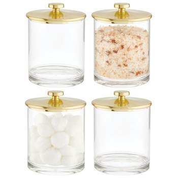 mDesign Clarity Round Acrylic Apothecary Canister Jars, 4 Pack - 4.75 x 4.75 x 4.05, Clear/Soft Brass