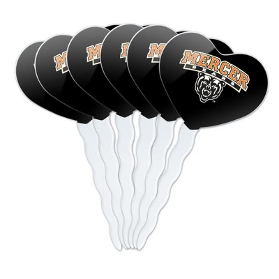 Mercer University Secondary Logo Heart Love Cupcake Picks Toppers Decoration Set of 6