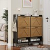 Shoe Storage Cabinet with 4 Flip Drawers, 2 Tier Free Standing Shoe Rack with 2 Cubbies, Hooks & Metal Frame, Narrow Shoe Storage for Entryway - 3 of 4