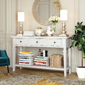 Sapphtopaz Classic Retro Console Table with 3 Top Drawers & Open Style Bottom Shelf, 50" Entryway Sofa Table, Solid Pine Entryway Table - 1 of 4