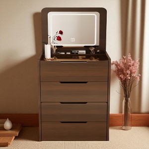 Modern 3-in-1 Vanity Desk with Flip Top Mirror, Glass Top Makeup Vanity Table with 3 Drawers & Stool for Bedroom or Dressing Room (60CM) - 1 of 4