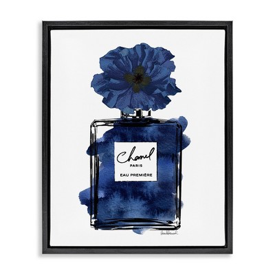 Stupell Industries Blue Perfume & Blossom Black Framed Floater Canvas Wall Art