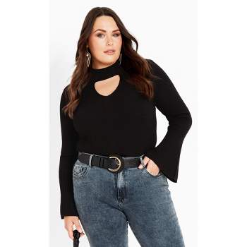 Women's Plus Size Zoe Ribbed Knit Sweater - black | AVENUE
