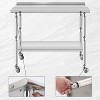 48"x24" Stainless Steel Table, Prep Table Stainless Steel Workbench, with Backsplash and Hook, Shelves, 4 Wheels, Arc Corner Edge - 4 of 4