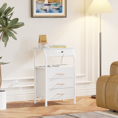 Furnulem Nightstands with 3/4/5 Drawers & Outlets, Bedside Tables with 2 USB Ports and 2-Tier Open Shelf