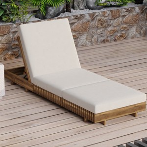 Adjustable Outdoor Wooden Chaise Lounge Set, Acacia Frame with Cushion, Reclining Patio Chair for Pool, Deck, or Garden-The Pop Home - 1 of 4