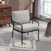 CAVINAS Upholstered Accent Chair with Wood Armrests,Modern Arm Chairs with Black Metal Frame for Bedroom,Reading Room,Gray/Beige - 2 of 4