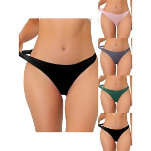 Allegra K Women's Unlined Satin Invisible Bikini 5 Packs Soft No-Show Thongs - 1 of 4