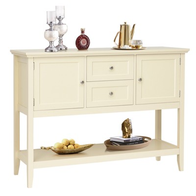 Tangkula Buffet Cabinet Sideboard Wooden Console Table with 2 Storage Drawers & 2 Cabinets & Bottom Shelf Beige/Gray