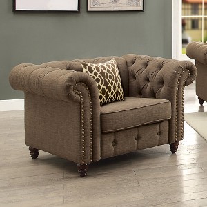 Linen Upholstered Tufted Accent Chair with Decorative Pillow and Loose Seat Cushion for Living Room - 1 of 4