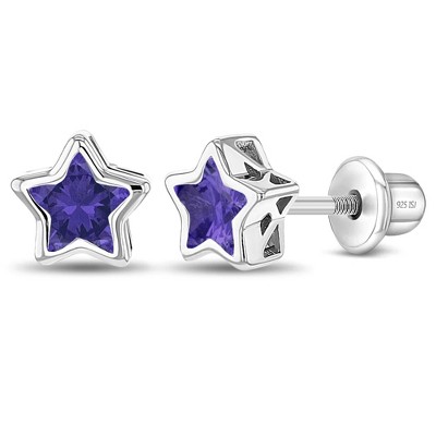 Girls' CZ Bezel Star Screw Back Sterling Silver Earrings - In Season Jewelry