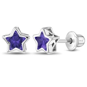 Girls' CZ Bezel Star Screw Back Sterling Silver Earrings - In Season Jewelry - 1 of 4