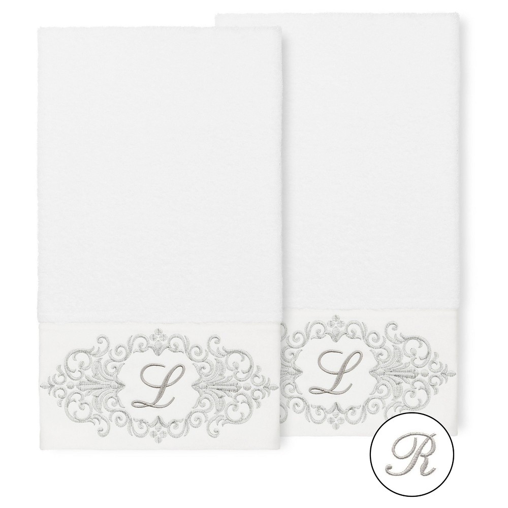 Photos - Towel Linum Home Textiles Set of 2 Monogrammed Bath  White/R : Microfiber,