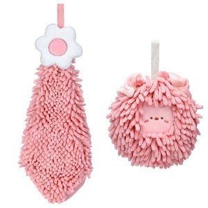 REGALWOVEN 2 Packs Soft Absorbent Cute Decorative Chenille Hand Towel for Bathroom 6" x 15"/7" x 7" - 1 of 4