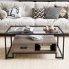 Whizmax Coffee Table Tempered Glass with 2 Drawers and Storage Shelf, Vintage Glass Top Coffee Table for Living Room Home Office, Rustic Brown - 2 of 4
