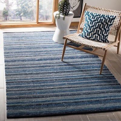 Coastal Breeze Handwoven Blue Stripe Wool-Cotton Rug 4' x 6'