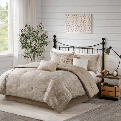 King Taupe Microfiber Seersucker Comforter Set with Decorative Pillows