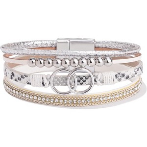 Boho Wrap Bracelet with Infinity Design, Leather Cuff Bangle with Magnetic Clasp, Stackable Jewelry Gift for Mom - 1 of 4