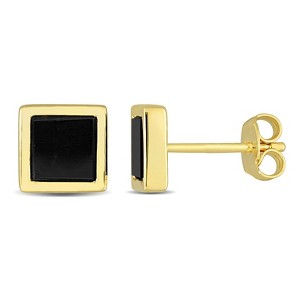 EVERLY JEWELRY | Yellow Plated Sterling Silver 1ct TGW Black Onyx Square Stud Earrings - 1 of 4