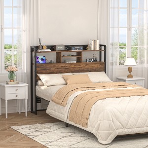 Besiost Storage Headboard with Led Lights & Charging Station - 1 of 4