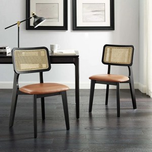 HOMLUX Set of 2 Rattan and Oak Dining Chairs with Ash Wood Legs includes Rubber Floor Protectors - 1 of 4