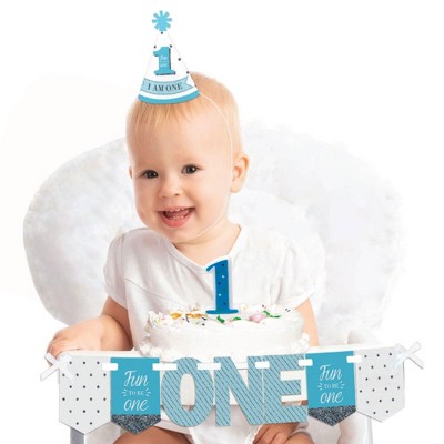 Big Dot of Happiness 1st Birthday Boy - Fun To Be One 1st Birthday - First Birthday Boy Smash Cake Decorating Kit - High Chair Decorations
