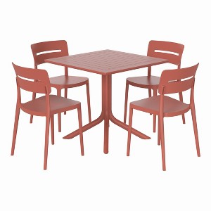 WestinTrends Playa Modern 5-Piece Resin Patio Dining Table Set with Stackable Patio Dining Chairs, Red - 1 of 4
