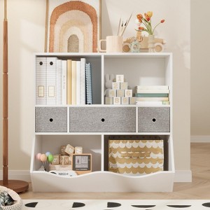 3-Tier Kids Bookshelf, Toy Storage Organizer with 3 Drawers,Wooden Bookcase with Large Toy Storage Cabinet for Playroom - 1 of 4