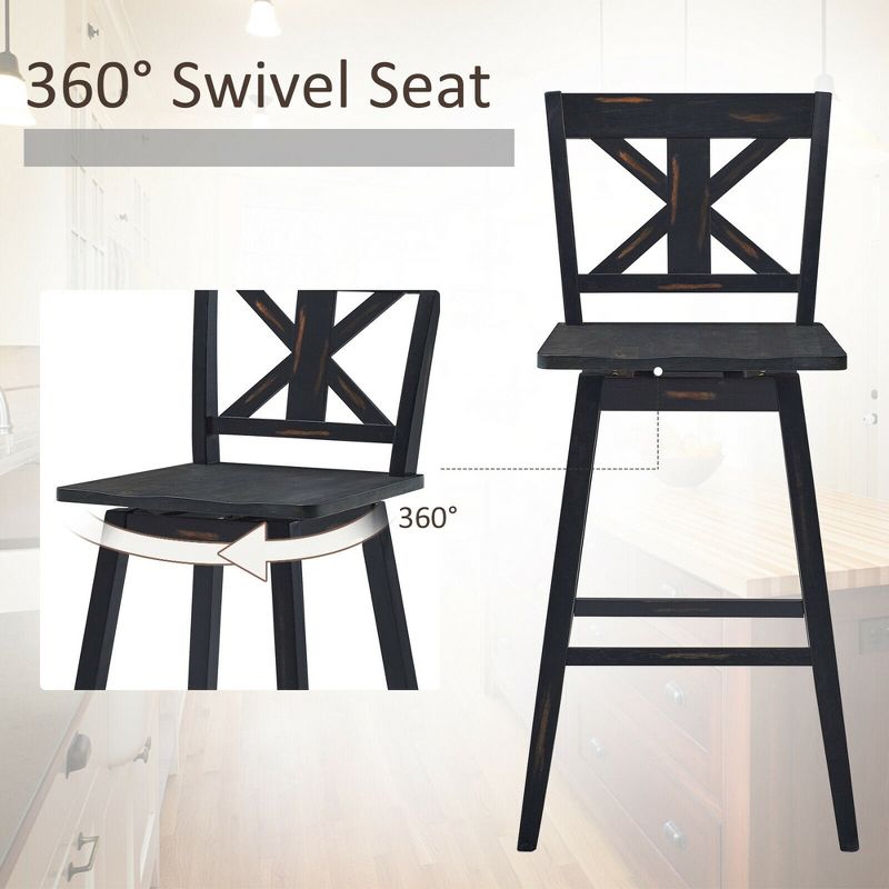 Costway 4PCS Swivel Bar Stools 29'' Counter Height Chairs w/ Footrest, 5 of 7
