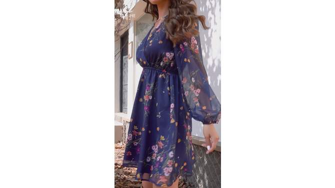 Women's Floral Long Peasant Sleeve Chiffon A-Line Mini Dress - Cupshe, 2 of 8, play video