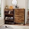 TIRAMISUBEST Rustic Brown Slim Shoe Cabinet - Narrow Freestanding Storage with 2 Flip Drawers & 1 Drawer for Entryway & Hallway, Farmhouse Style - 3 of 4