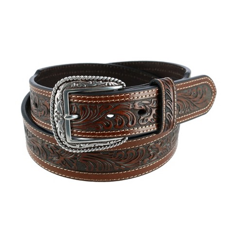 Men's Wrangler Tooled Leather Belt in Brown