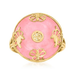 Ross-Simons Pink Jade "Good Fortune" Butterfly Ring in 18kt Gold Over Sterling - 1 of 4