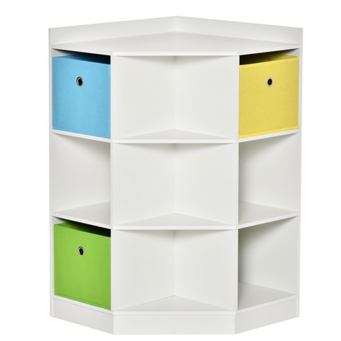 Corner Cubby Storage Unit with Four Reversible Baskets - White