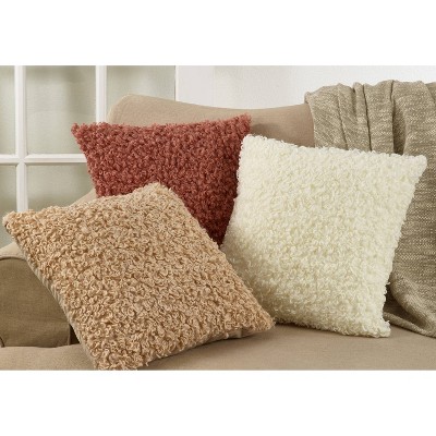 18" Natural Faux Lamb Fur Square Pillow Cover